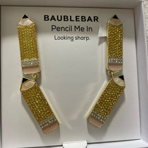 NWT Baublebar “Pencil Me In” Rhinestone Earrings - Picture 2 of 3